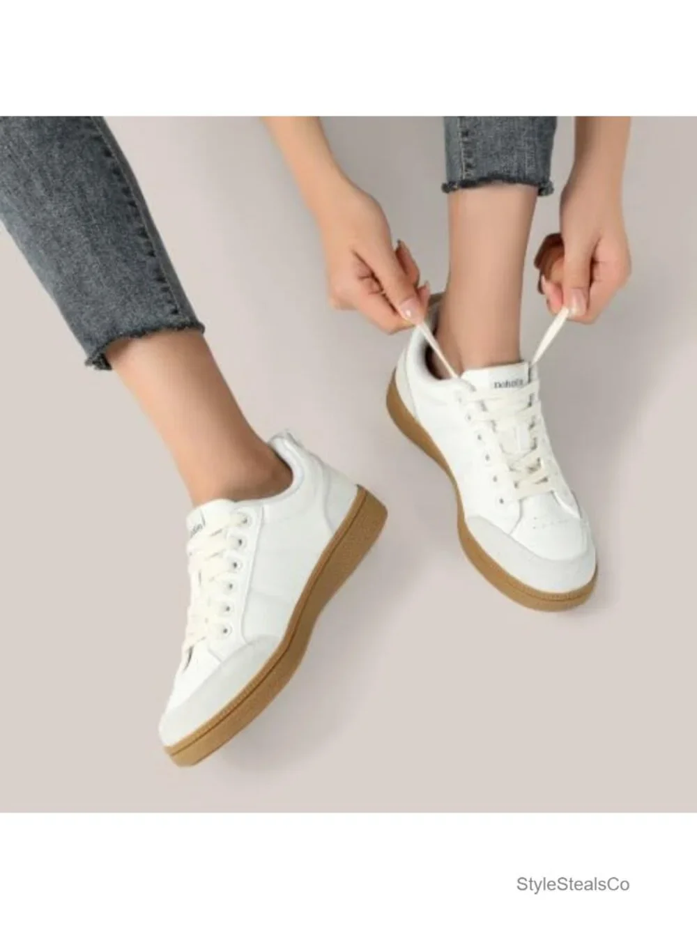 Women's Fashion Sneakers Retro Color-Block Faux Leather Lace Up Casual Tennis
